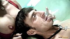 Blonde Nurse Watches Caged Chick Fuck Patient Wildly