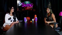 brunette teases blowjob strips tits pussy exhibition