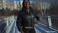 Josy black's huge ebony ass rides fat cock in public pov pounding