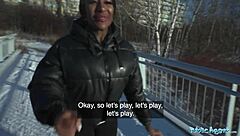 Josy black's huge ebony ass rides fat cock in public pov pounding