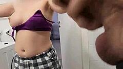 Stepsis teases stepbro jerking over her shower tits