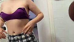 Stepsis teases stepbro jerking over her shower tits