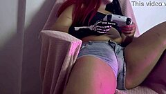 Emo Goth Chick Masturbates with Controller Cameltoe