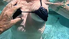 swimming nude in hawaiian private pool with mature wife