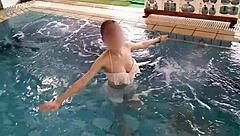 japanese college cutie workouts poolside flaunting small tits feet and skinny legs seductively