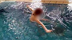 japanese college cutie workouts poolside flaunting small tits feet and skinny legs seductively