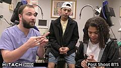 Freshman Michelle Anderson hits mandatory orgasm on boyfriend's Hitachi vibrator backstage.