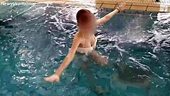 japanese college cutie workouts poolside flaunting small tits feet and skinny legs seductively