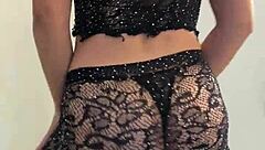 latina dances sexy in see-through lingerie and shorts