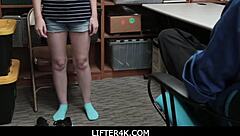 Petite Shoplifter Gracie May Green Rides Huge Monster Cock with Small Tits Bouncing Wildly