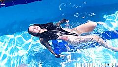 Petite latina jessica bunny swims wet underwater in pool 🏊‍♀️🍑