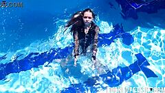 Petite latina jessica bunny swims wet underwater in pool 🏊‍♀️🍑