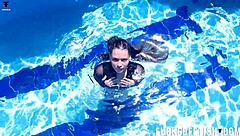 Petite latina jessica bunny swims wet underwater in pool 🏊‍♀️🍑