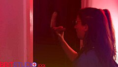 Nurse greene kneels at gloryhole sucking stranger's throbbing cock hungrily