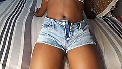 stunning ebony wife fingers pussy begging hubby to fuck