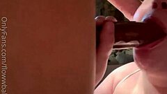 curvy babe big tits blowjob ends cumshot between natural hangers