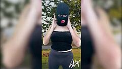 horny shemale fingers shaved pussy in public park frenzy