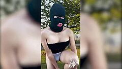 horny shemale fingers shaved pussy in public park frenzy