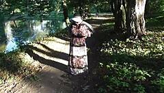 Hairy Chubby Mature Flashes Pussy In Park