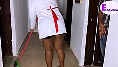 Big ass ebony maid caught riding boss cock cowgirl shaking that booty