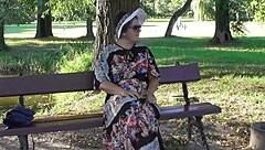 Hairy Chubby Mature Flashes Pussy In Park