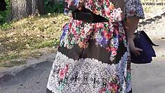 Hairy Chubby Mature Flashes Pussy In Park