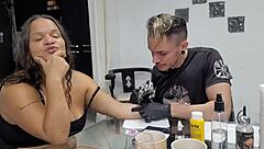 latina big ass amateur trades pussy for fresh tattoo ink