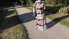 Hairy Chubby Mature Flashes Pussy In Park