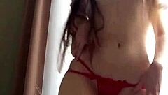 tiktok brunette dances in miniskirt thong leggings