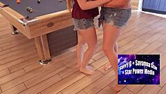 chubby milf lesbians lick big asses on pool table