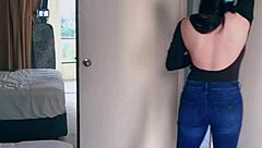 pretty asian ladyboy strips jeans revealing gifted big boobs and ass