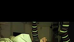 Petite brunette tattooed solo toys dildo stockings exotic tease