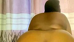 seductive ebony big ass big tits whore masturbates solo with huge dildo deeply