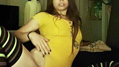 Petite brunette tattooed solo toys dildo stockings exotic tease