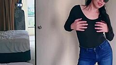 pretty asian ladyboy strips jeans revealing gifted big boobs and ass