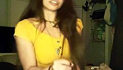 Petite brunette tattooed solo toys dildo stockings exotic tease