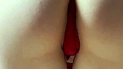 Petite blonde bombshell strips wildly in tight jeans