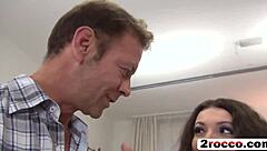 Cute brunette babe rides him cowgirl style and moans