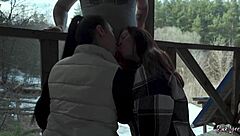 Vacation public threesome blowjob cum swap suck together