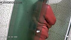 hidden cam catches chubby bbw milf's huge natural tits bath