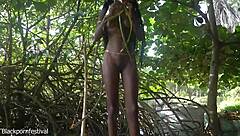 skinny tribe woman naked outdoor bow hunt tease