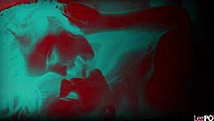 deep dildo thrusts into brunette lesbian's shaved pussy shower