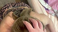 blonde milf welcomes young stud with deepthroat bedroom blowjob