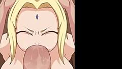 Tsunade gulps down thick facial cum after sloppy blowjob