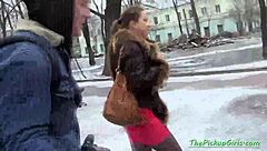 russian brunette picked up for rough pussy pounding