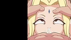 Tsunade gulps down thick facial cum after sloppy blowjob