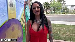Latina milf ashton blake flashes pussy publicly!