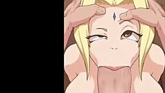 Tsunade gulps down thick facial cum after sloppy blowjob
