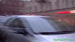 russian brunette picked up for rough pussy pounding