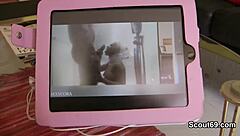 german blonde teen catches jerking and dirty-talks him off